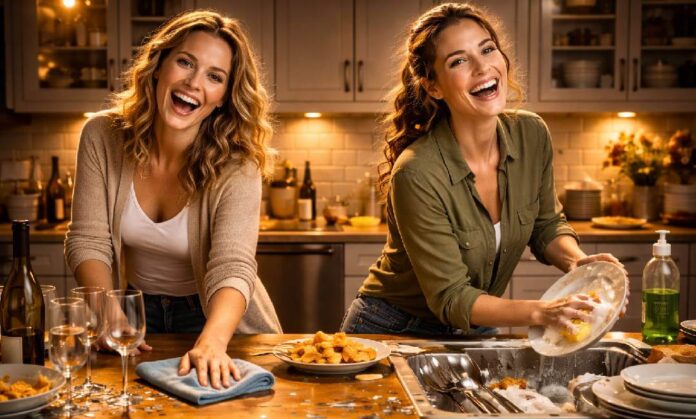 cleaning the kitchen after a party