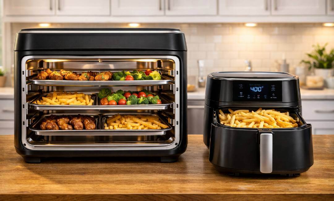 Comparing air fryers in a kitchen