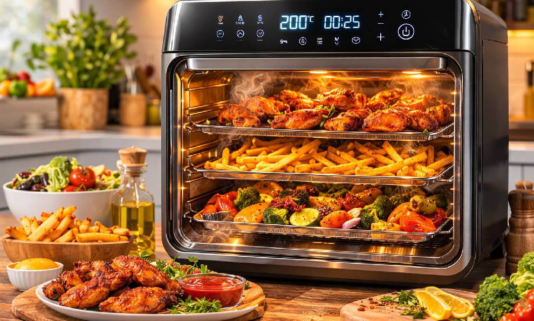 Golden meals in an air fryer oven