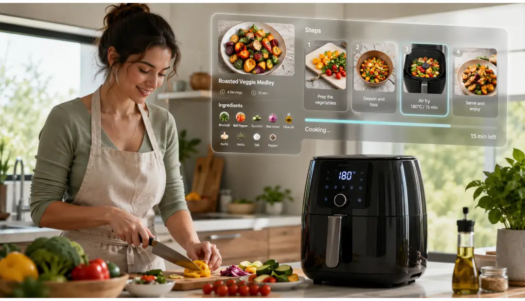 a girl is cooking with air fryer